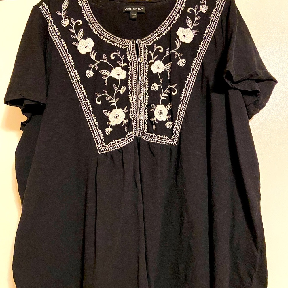 Embroidered button top